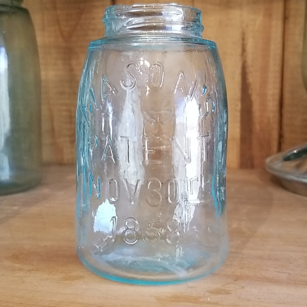 Antique Rare 1858 Mason half qua Jar Greenish Blue